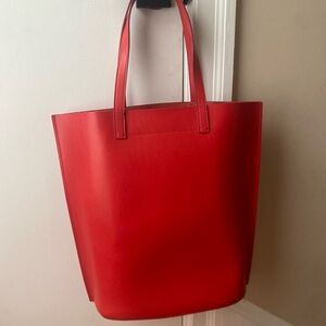 Red leather open tote
